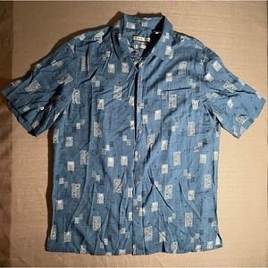 VINTAGE Batik Bay Shirt Mens Large L Button Up Hawaiian Casual Blue Floral Boxes